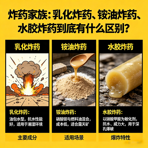 竞秀炸药家族：乳化炸药、铵油炸药、水胶炸药到底有什么区别？